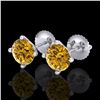 Image 1 : 2 ctw Intense Fancy Yellow Diamond Art Deco Earrings 18k White Gold - REF-354N5F