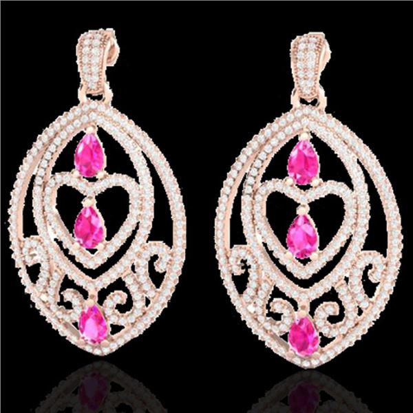 7 ctw Sapphire Pink & Micro Pave Diamond Heart Earrings 14k Rose Gold - REF-418N2F
