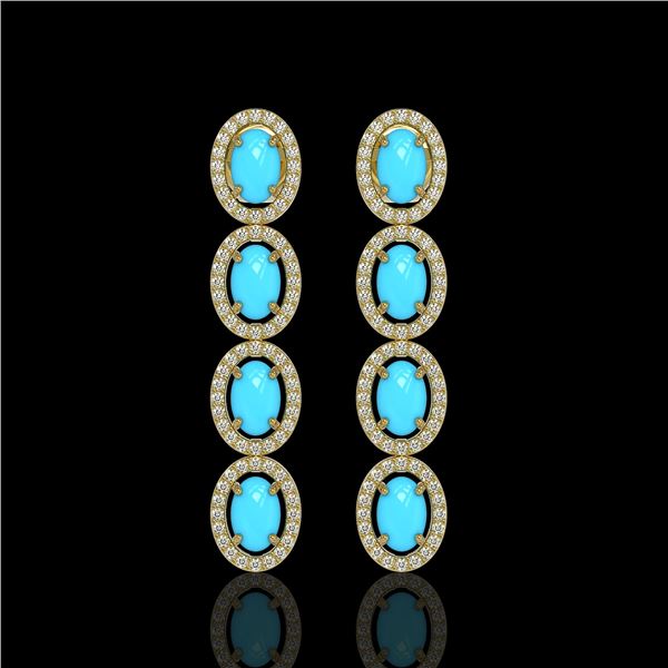 4.84 ctw Turquoise & Diamond Micro Pave Halo Earrings 10k Yellow Gold - REF-110W9H