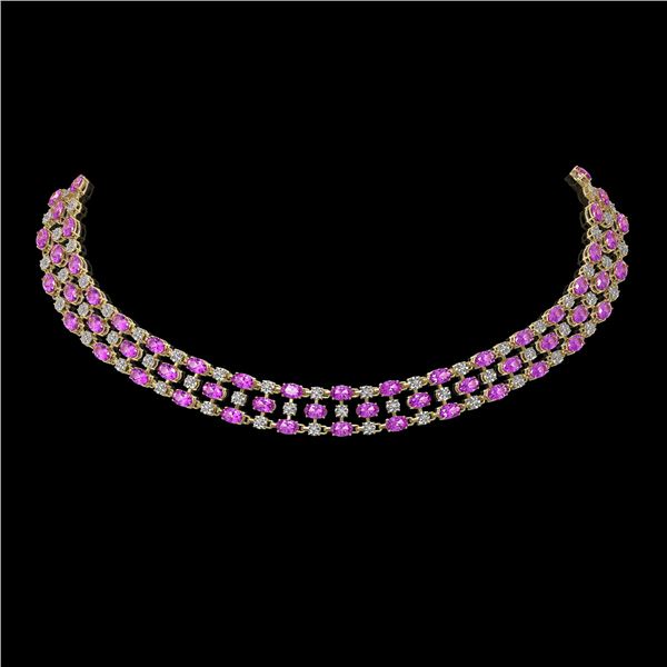 30.83 ctw Amethyst & Diamond Necklace 10K Yellow Gold - REF-427Y3X