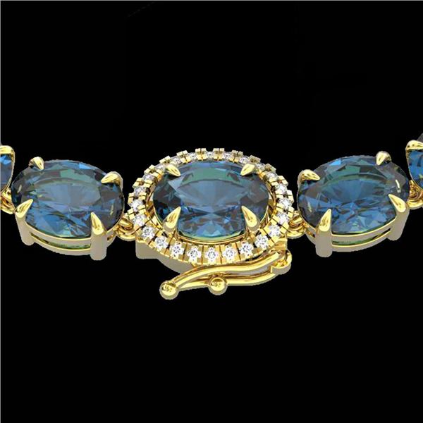 90 ctw London Blue Topaz & VS/SI Diamond Micro Necklace 14k Yellow Gold - REF-281K8Y