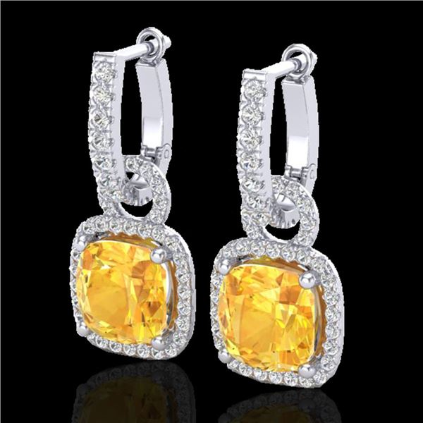 7 ctw Citrine & Micro Pave VS/SI Diamond Earrings 18k White Gold - REF-100F2M