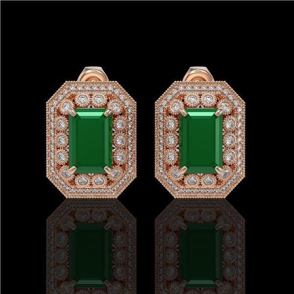 13.75 ctw Certified Emerald & Diamond Victorian Earrings 14K Rose Gold - REF-266H4R