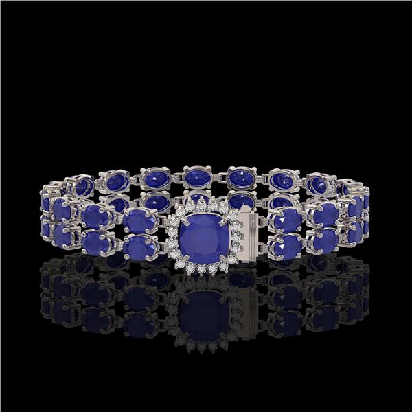 19.85 ctw Sapphire & Diamond Bracelet 14K White Gold - REF-245N5F