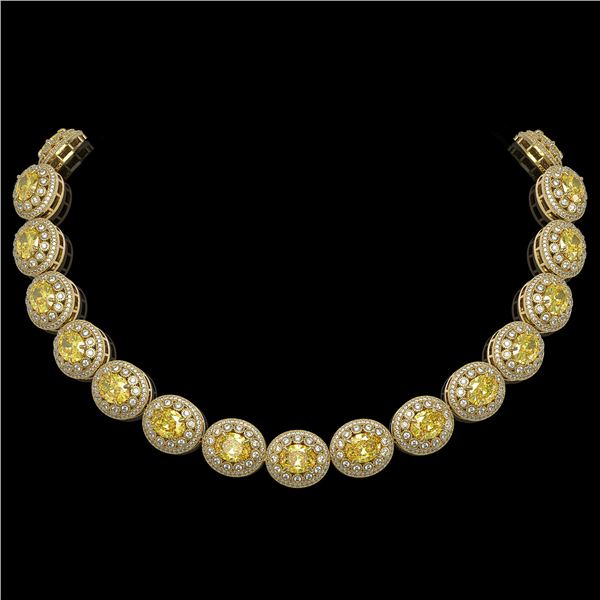 89.35 ctw Canary Citrine & Diamond Victorian Necklace 14K Yellow Gold - REF-2454H5R