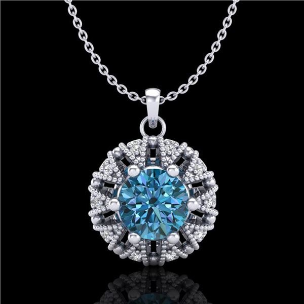 1.2 ctw Fancy Intense Blue Diamond Art Deco Necklace 18k White Gold - REF-118N2F