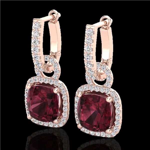 7 ctw Garnet & Micro Pave VS/SI Diamond Earrings 14k Rose Gold - REF-92N2F