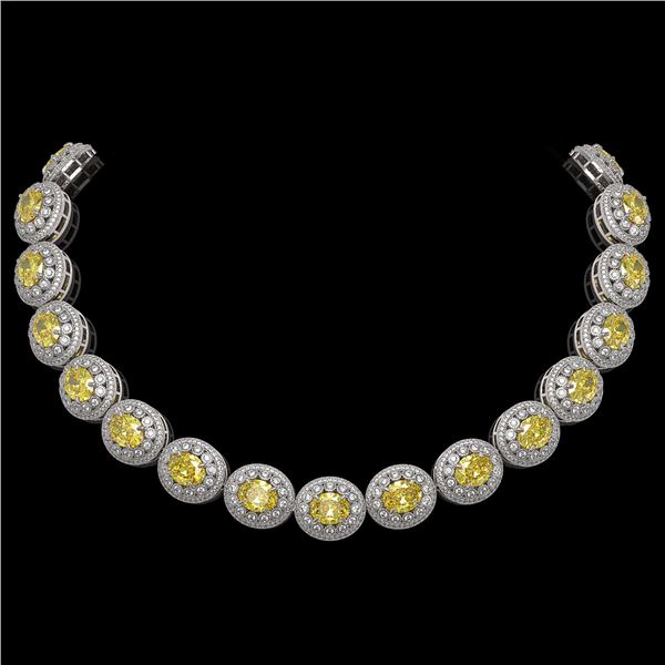 89.35 ctw Canary Citrine & Diamond Victorian Necklace 14K White Gold - REF-2454F5M