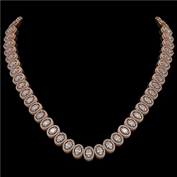 34.72 ctw Oval Cut Diamond Micro Pave Necklace 18K Rose Gold - REF-4700N9F