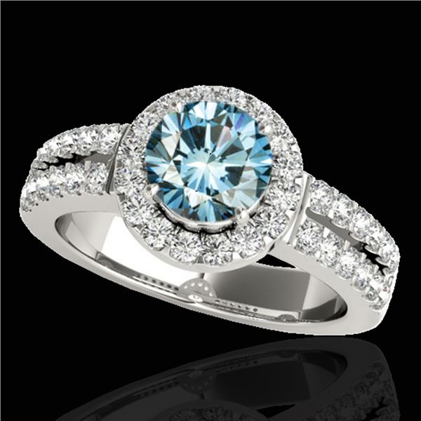 1.5 ctw SI Certified Fancy Blue Diamond Solitaire Halo Ring 10k White Gold - REF-163W6H