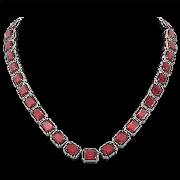 80.32 ctw Tourmaline & Diamond Micro Pave Halo Necklace 10k White Gold - REF-1178F4M
