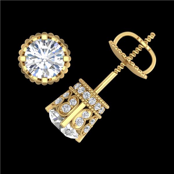 3 ctw VS/SI Diamond Solitaire Art Deco Stud Earrings 18k Yellow Gold - REF-584X3A