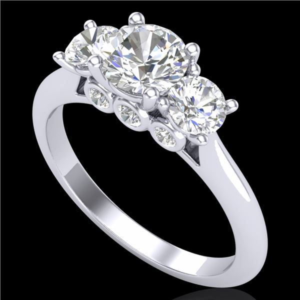 1.5 ctw VS/SI Diamond Solitaire Art Deco 3 Stone Ring 18k White Gold - REF-236R4K