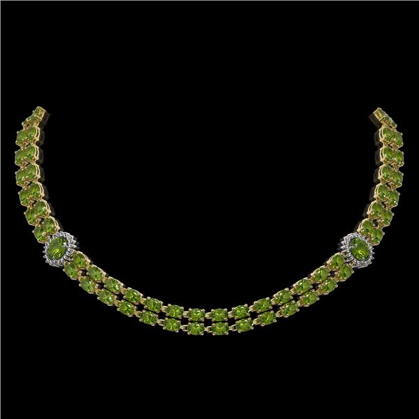 37.23 ctw Tourmaline & Diamond Necklace 14K Yellow Gold - REF-527G3W