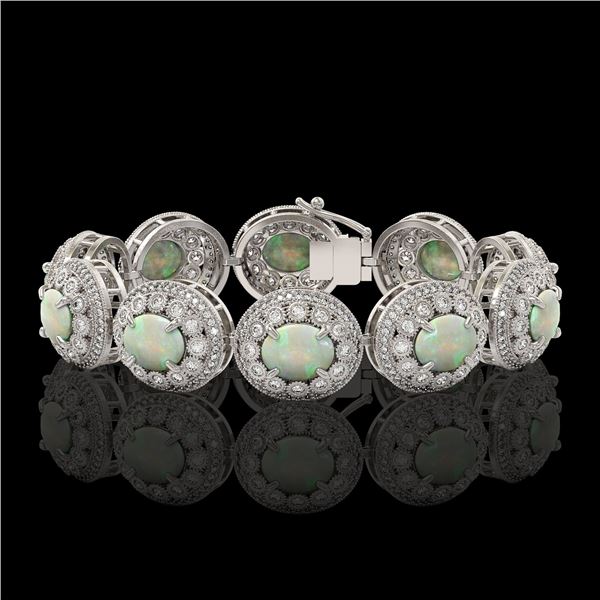 40.37 ctw Certified Opal & Diamond Victorian Bracelet 14K White Gold - REF-1402N4F