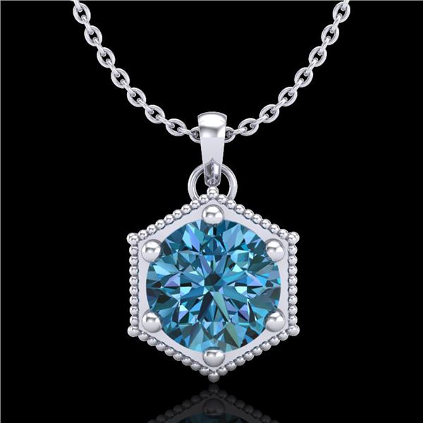 0.82 ctw Fancy Intense Blue Diamond Art Deco Necklace 18k White Gold - REF-114R5K