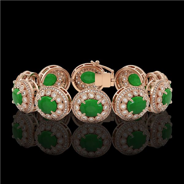 44.77 ctw Jade & Diamond Victorian Bracelet 14K Rose Gold - REF-1184M2G