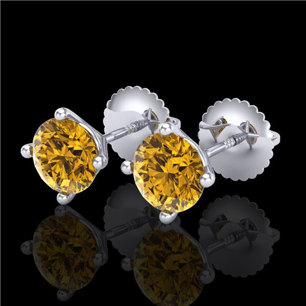 1.5 ctw Intense Fancy Yellow Diamond Art Deco Earrings 18k White Gold - REF-106H4R