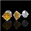 Image 2 : 1.5 ctw Intense Fancy Yellow Diamond Art Deco Earrings 18k White Gold - REF-106H4R