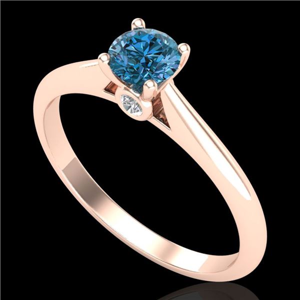0.40 ctw Intense Blue Diamond Engagment Art Deco Ring 18k Rose Gold - REF-60M2G