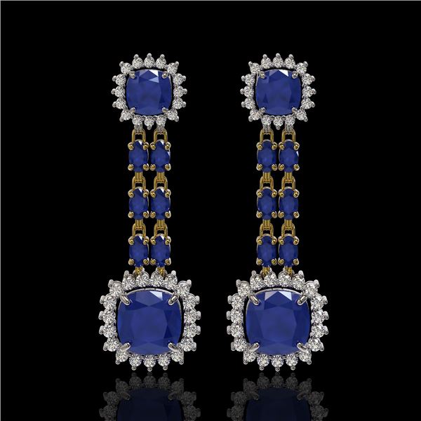 19.88 ctw Sapphire & Diamond Earrings 14K Yellow Gold - REF-336X4A
