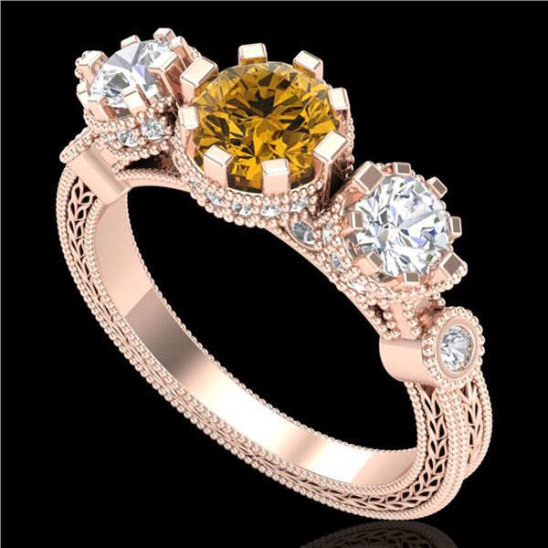 1.75 ctw Intense Fancy Yellow Diamond Art Deco Ring 18k Rose Gold - REF-227A3N