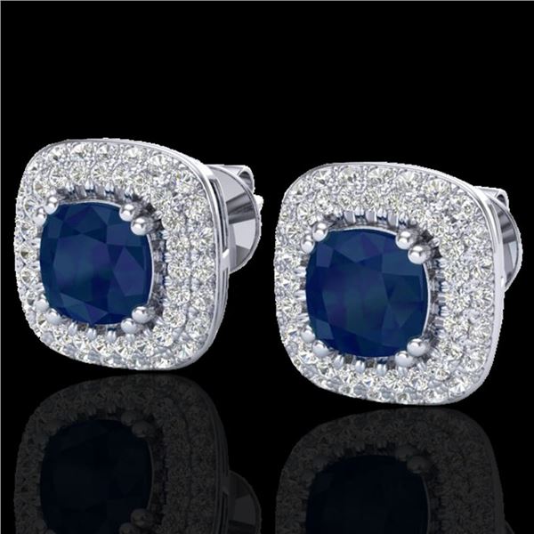 2.16 ctw Sapphire & Micro VS/SI Diamond Earrings Halo 18k White Gold - REF-105H6R