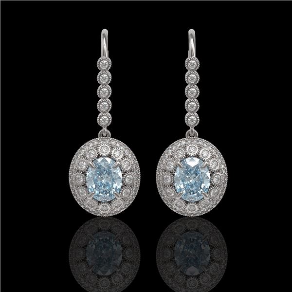 7.65 ctw Aquamarine & Diamond Victorian Earrings 14K White Gold - REF-250M5G