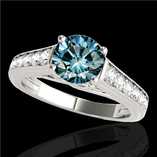 1.5 ctw SI Certified Fancy Blue Diamond Solitaire Ring 10k White Gold - REF-126G8W