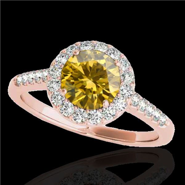 2 ctw Certified SI/I Fancy Intense Yellow Diamond Halo Ring 10k Rose Gold - REF-354X5A