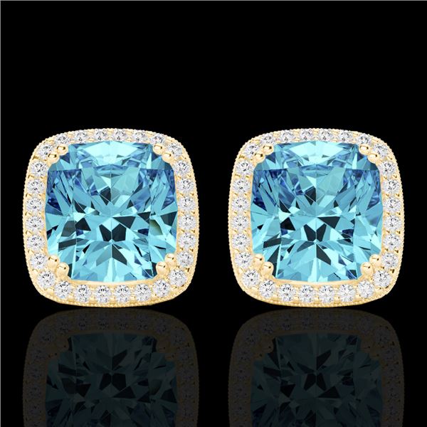 6.50 ctw Sky Blue Topaz & Micro VS/SI Diamond Earrings 18k Yellow Gold - REF-75R6K