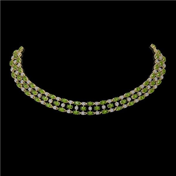 37.97 ctw Tourmaline & Diamond Necklace 10K Yellow Gold - REF-627W3H