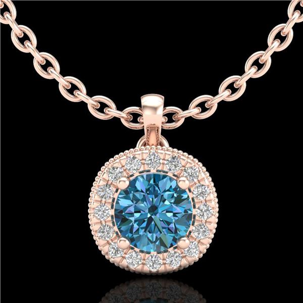 1.1 ctw Fancy Intense Blue Diamond Art Deco Necklace 18k Rose Gold - REF-136Y4X
