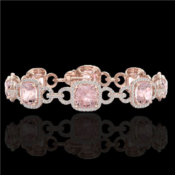 22 ctw Morganite & Micro VS/SI Diamond Bracelet 14k Rose Gold - REF-575X5A