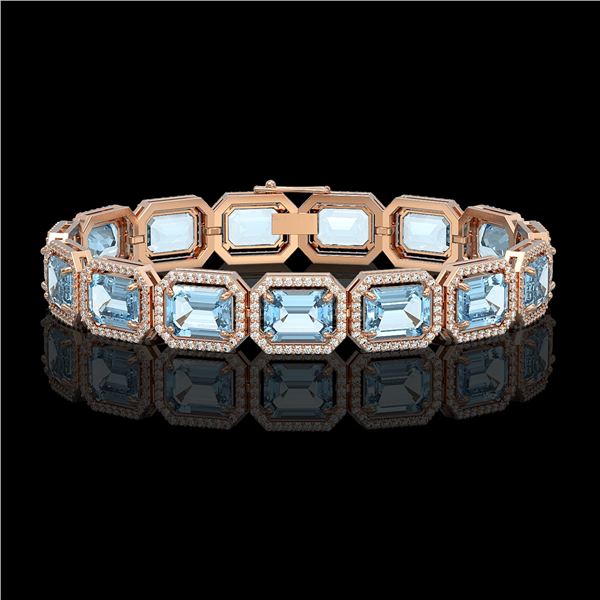 36.81 ctw Aquamarine & Diamond Micro Pave Halo Bracelet 10k Rose Gold - REF-600W4H