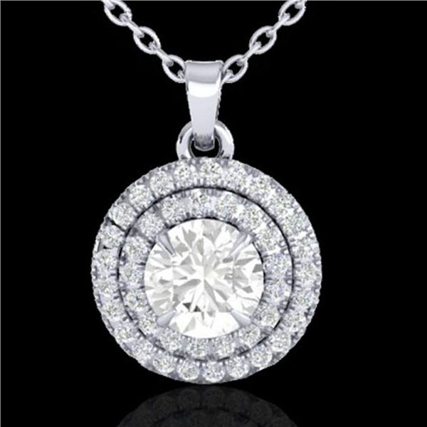1 ctw Micro Pave VS/SI Diamond Solitaire NECKALCE Halo 18k White Gold - REF-160F2M