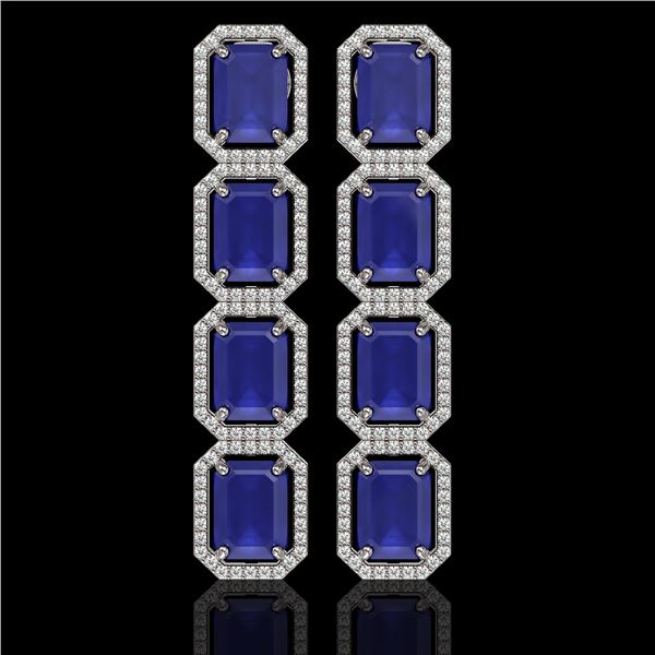 20.59 ctw Sapphire & Diamond Micro Pave Halo Earrings 10k White Gold - REF-213M8G