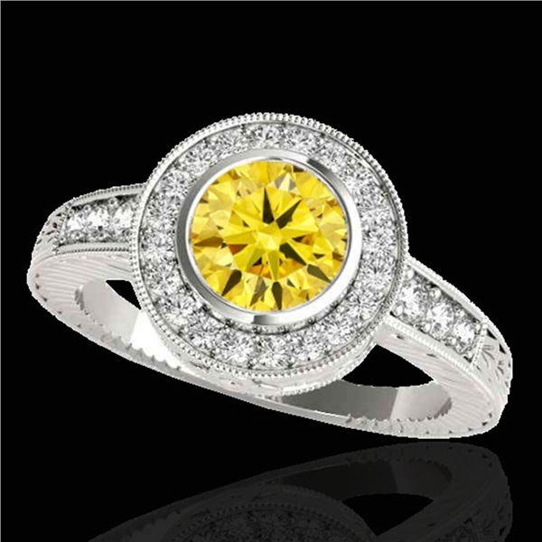 2 ctw Certified SI/I Fancy Intense Yellow Diamond Halo Ring 10k White Gold - REF-313W6H