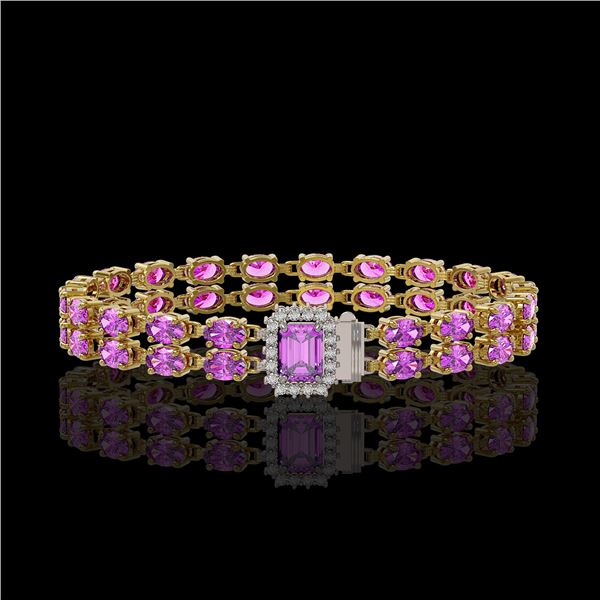 13.83 ctw Amethyst & Diamond Bracelet 14K Yellow Gold - REF-236G4W