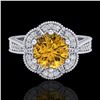 Image 2 : 1.33 ctw Intense Fancy Yellow Diamond Art Deco Ring 18k White Gold - REF-227Y3X