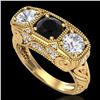 Image 1 : 2.51 ctw Fancy Black Diamond Art Deco 3 Stone Ring 18k Yellow Gold - REF-309A3N
