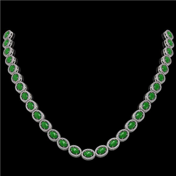 34.11 ctw Jade & Diamond Micro Pave Halo Necklace 10k White Gold - REF-617W6H