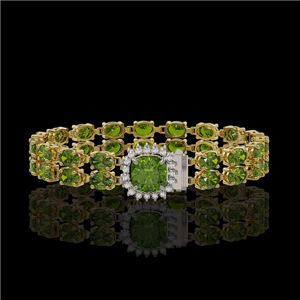 17.35 ctw Tourmaline & Diamond Bracelet 14K Yellow Gold - REF-245X5A