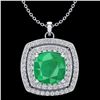 Image 1 : 2.52 ctw Emerald & Micro Pave VS/SI Diamond Necklace 18k White Gold - REF-76H4R