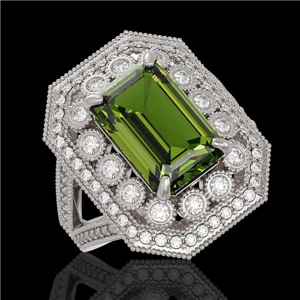 6.08 ctw Certified Tourmaline & Diamond Victorian Ring 14K White Gold - REF-208N8F