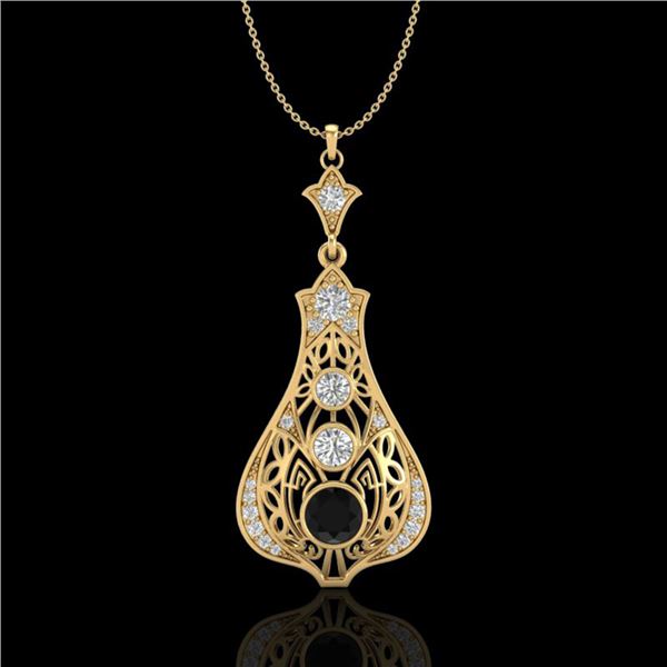 1.75 ctw Fancy Black Diamond Art Deco Stud Necklace 18k Yellow Gold - REF-172H8R