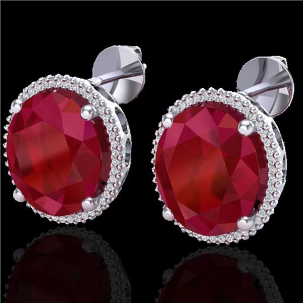 25 ctw Ruby & Micro Pave VS/SI Diamond Earrings 18k White Gold - REF-254Y5X
