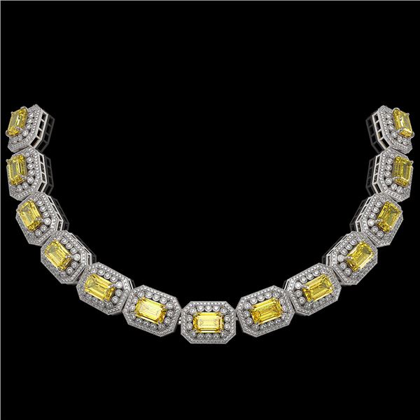 110.45 ctw Canary Citrine & Diamond Victorian Necklace 14K White Gold - REF-2357F6M