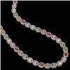 Image 2 : 31.96 ctw Multi Color Sapphire & Diamond Micro Pave Necklace 10k White Gold - REF-674K4Y