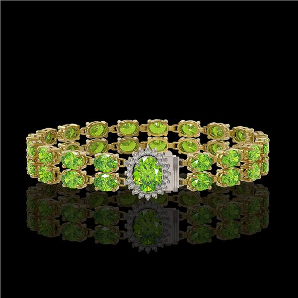 26.52 ctw Peridot & Diamond Bracelet 14K Yellow Gold - REF-244M8G